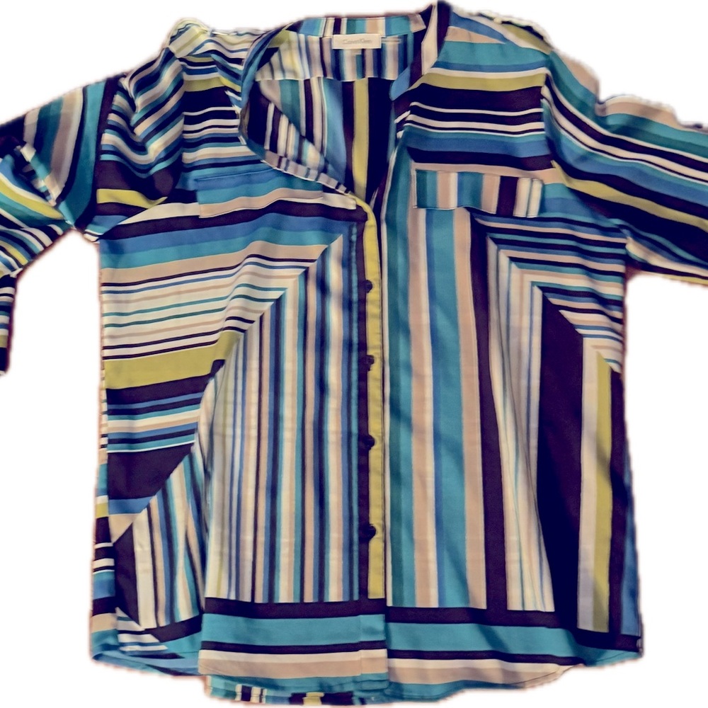 Calvin Klein Dressy Tunic / Blouse Blue Multi Striped XL
